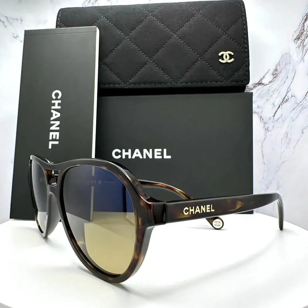 New CHANEL Sunglasses Brown Havana Polarized Lens Pilot Aviator - Picture 2 of 16